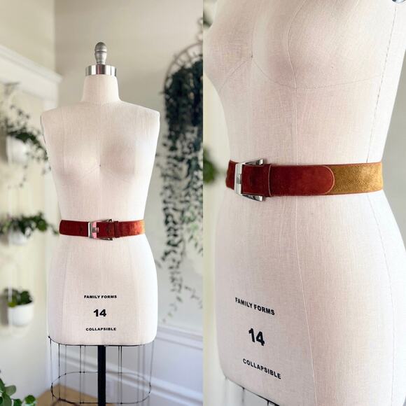 Vintage 1970s Belt 70s Suede Hippie Two Tone Red Yellow Boho Belt main image 7